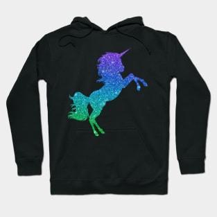 Bright Blue Green Ombre Faux Glitter Unicorn Hoodie